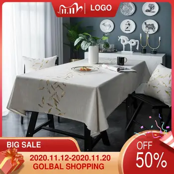 

Embroidered Tablecloth Golden Leaf Table Runner American Style Imitation Cotton Linen Coffee Table Placemat Tablecloth