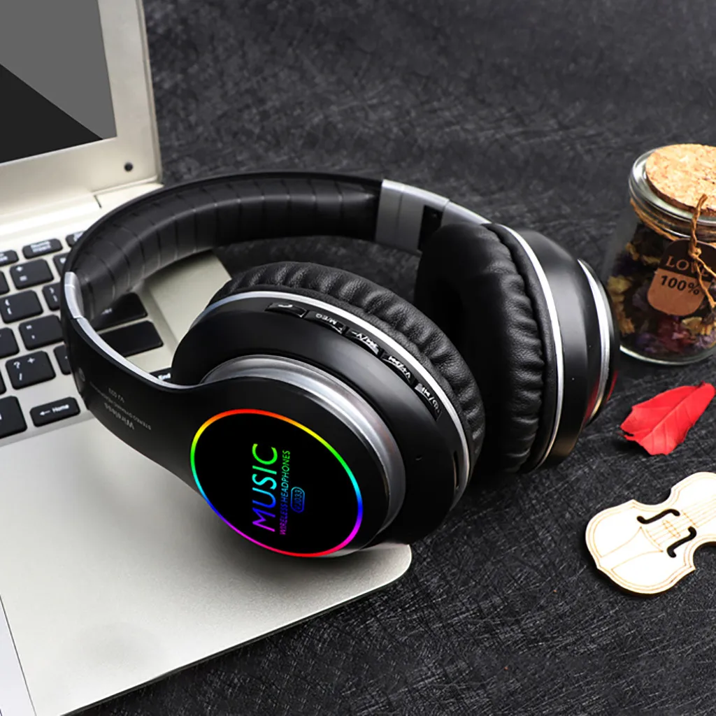 Черный Mosunx VJ033 портативный складной светодиодный беспроводной гарнитура Bluetooth музыка портативный спортивный штекер Мультфильм беспроводная гарнитура 200MA - Цвет: Черный