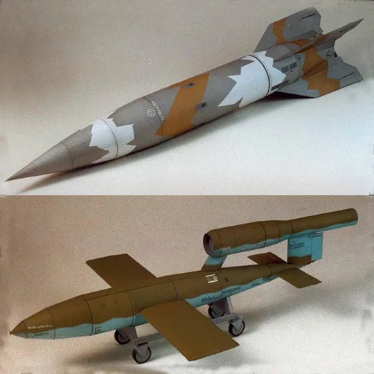 

58cm 2Pcs V1/V2 Missile Aerospace Rocket DIY 3D Paper Card Model Building Sets Construction Educational Toys Military Model