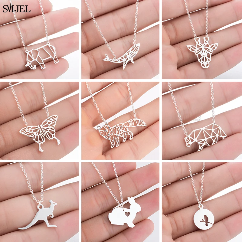 SMJEL-collares de animales de acero inoxidable mujer, colgantes moda Origami, jirafa, ballena, mariposa, oso, conejo _ - AliExpress Mobile