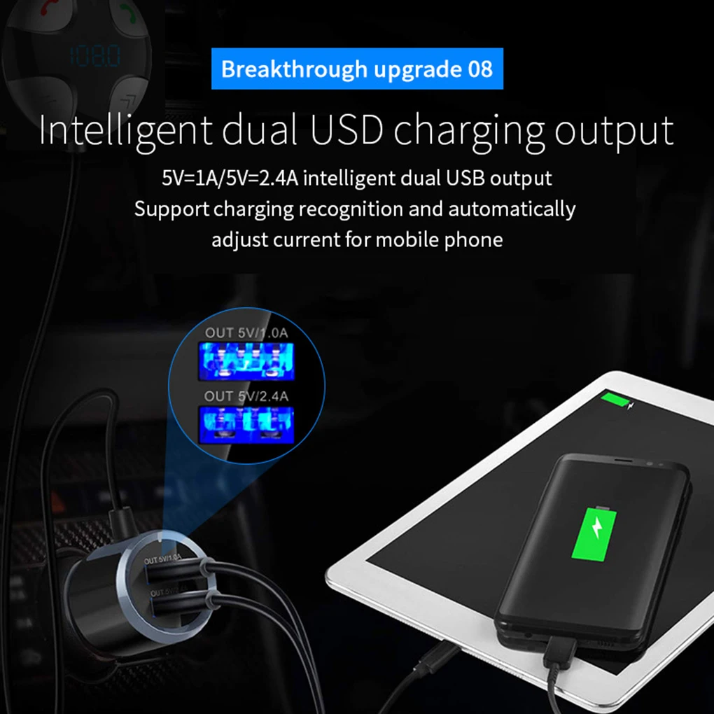 Bluetooth 4,2 fm-передатчик магнитный автомобильный беспроводной радио адаптер MP3 плеер громкой связи двойной USB Обнаружение напряжения