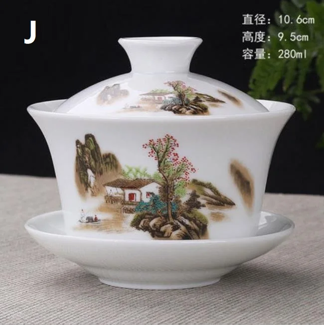 Керамическая чашка для чая большая миска с крышкой поднос кунгфу Чайный сервиз Китай белый фарфор - Цвет: J