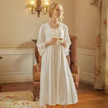 Victorian White Night Dress Women Plus Size Nightie Sweet Long Peignoir Robe Vintage Nightgowns Court Style Princess Sleepwear