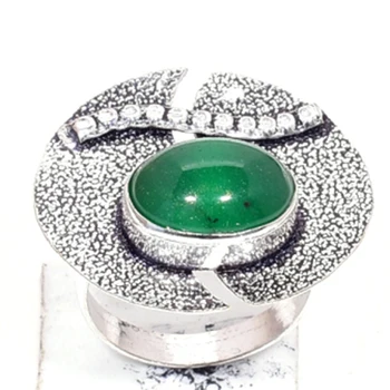 

Genuine Green Onyx Ring Silver Overlay over Copper ,Hand Made Women Jewelry gift , Size: 9