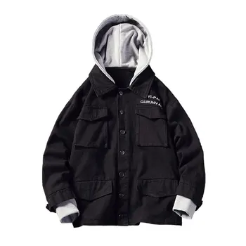 

Autumn Winter Men's Hooded Coat Large Sizes Back Printing Male Jackets Multi-Pocket Men's Hooded Jackets Coat