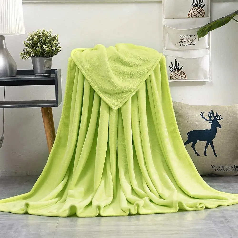 TONGDI мягкий теплый светильник Fannel флисовое меховое одеяло однотонное зимнее покрывало для дивана кровать диван машинная стирка плюшевое одеяло покрывало для детей - Color: GREEN