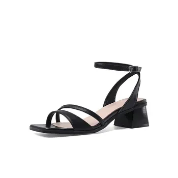 

Comfortable Square Heel Sandals Black Brown Summer Fashion Solid Literary Style Women's Shoes New Hot Sale Sandals