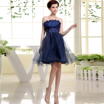 

Fashion Pleated Strapless Evening Dress Crystal Sequin Sashes Prom Dress Ink-blue Colour Robe De Soiree