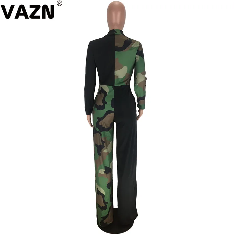 VAZN, отложной воротник, одноцветные, с соединением, хит, модные, уличные комбинезоны, повседневные, бодикон, сексуальные длинные штаны, тонкий длинный комбинезон
