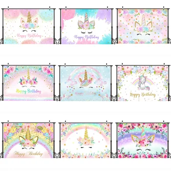 

Floral Unicorn Children Happy Birthday Party Backdrop Decoration Flowers Newborn Little Unicorn Portrait Photography Background