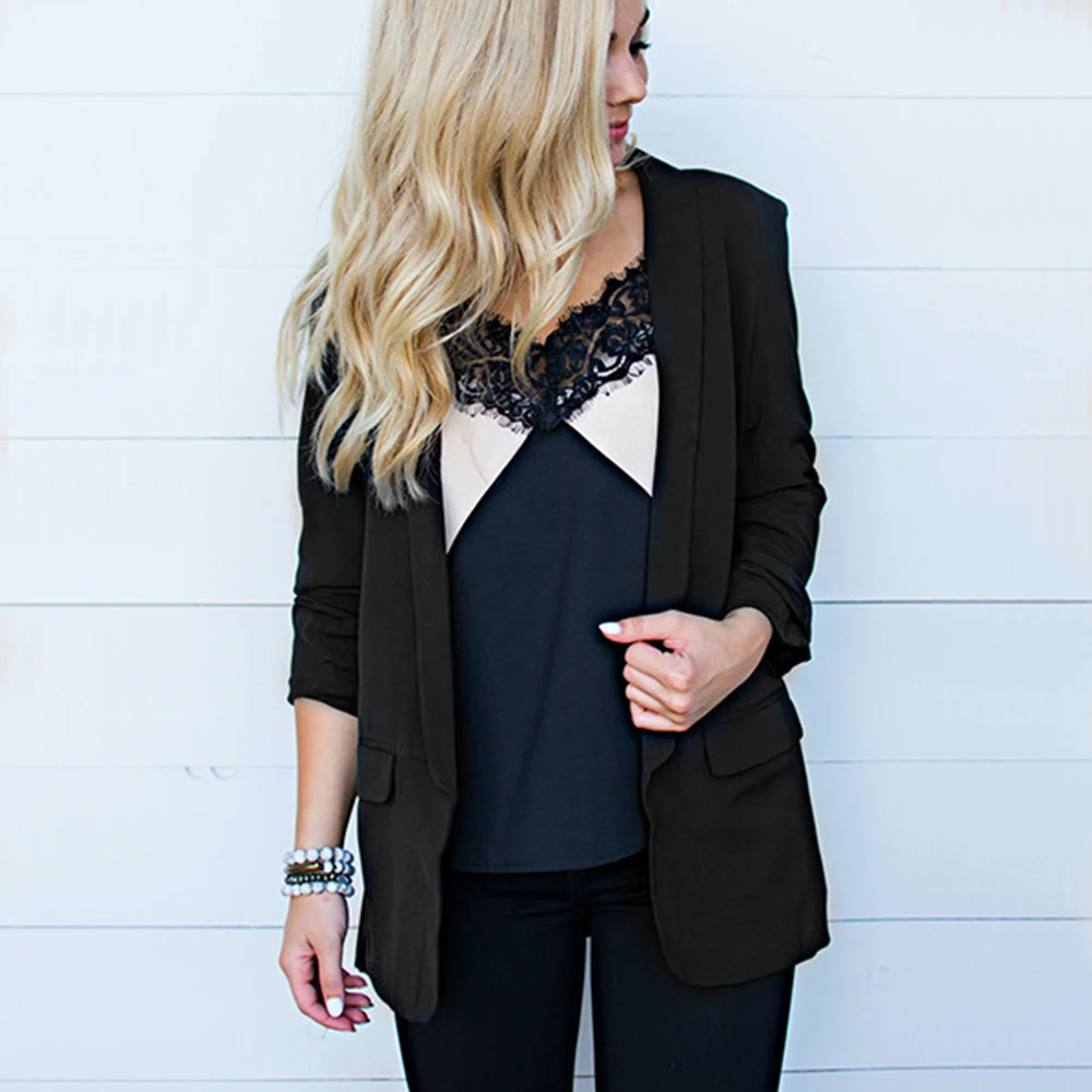Новинка, женский модный осенний шифоновый пиджак с длинным рукавом, приталенный Повседневный однотонный пиджак, офисный женский базовый блейзер