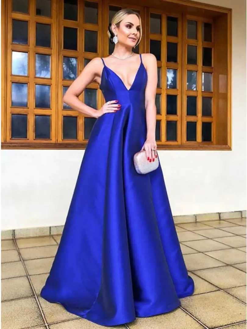 blue satin prom dress
