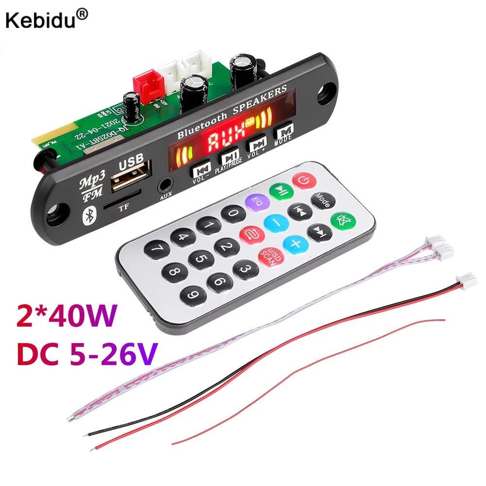 samsung mp3 player Kebidu 2*40W Amplifier MP3 Player Module Bluetooth 5.0 Decoder Board 5V-26V 80W Amplifier Car FM Radio Module mp3 players best mp3 player