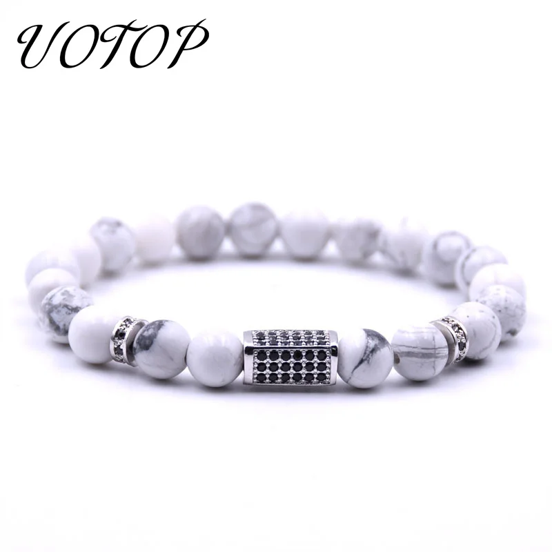 

UOTOP 2019 New Boho Style Natural Tiger Eye Stone Beaded Bracelet Women Men Handmade Elastic CZ Charm Spacer Beads Bracelets