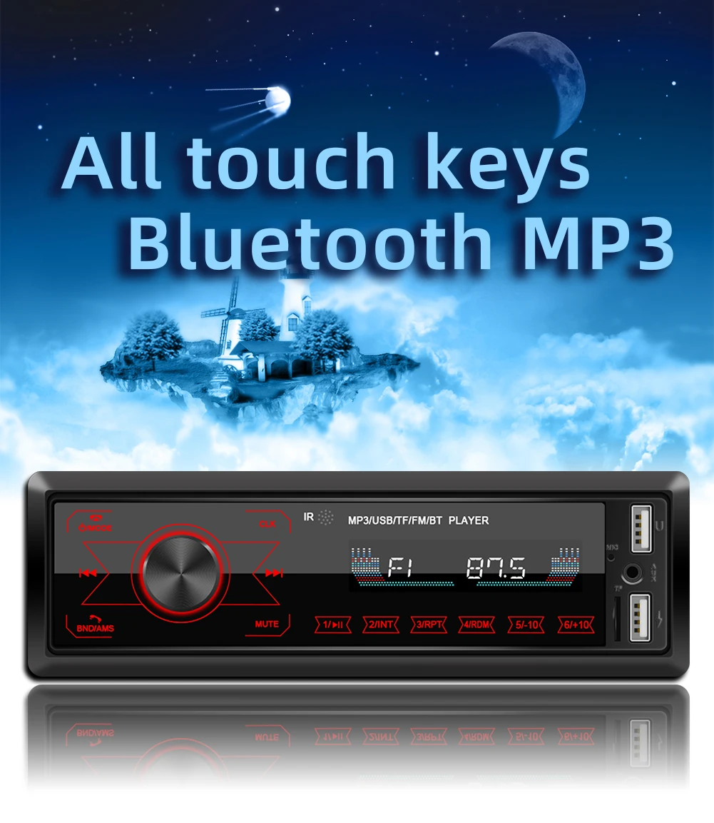 Авторадио FM Bluetooth freistrecheinrich MP3 USB/SD MMC порт 1DIN Автомобильный плеер радио может касаться кнопок