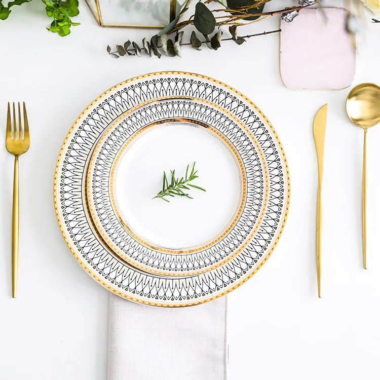 Стеклянная жемчужина Золотая инкрустация посуда стейк тарелка салатник Свадебная вечеринка события