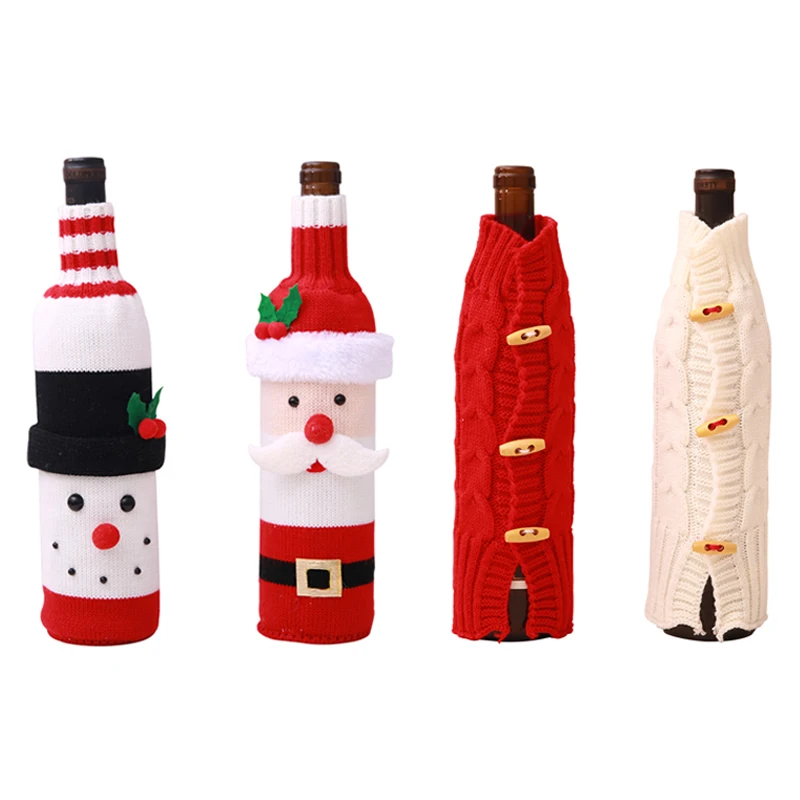 

Christmas Decorations Indoor table decorations Set Dress Suit Knitting Wool Santa Claus Snowman Wine Bottle Dress Up