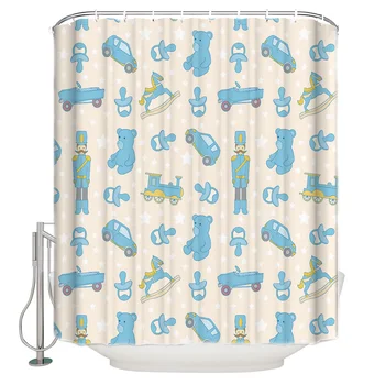 

Bear Character Car Child Cartoon Shower Curtain Washable Home Bath Decor Curtains With 12 Hooks