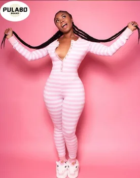 

Spring Autumn Women Pajama For Adults Striped Parttern Cotton Onesie Ladies Sleepwear One-piece Jumpsuit Pajamas Nightwear