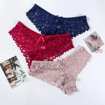 

Lace Transparent Panties New Sexy Women Underwear Lingerie Female Briefs Panty Pretty Briefs Women's Underpants 3pcs