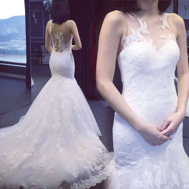 Sexy see through back lace mermaid vintage Trouwjurk applicaties 2015 robe de mariage Romantische Vestido de noiva casamento Sexy see through back lace mermaid vintage Trouwjurk applicaties 2015 robe de mariage Romantische Vestido de noiva casamento