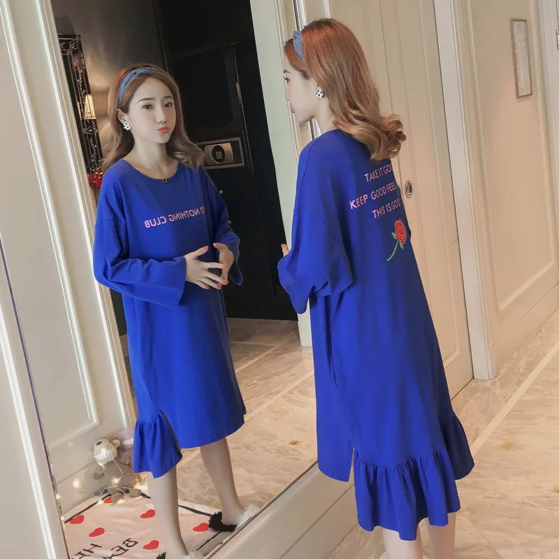 

1232 # Powder Small Lettered Pullover XY Long Sleeve Pajamas Nightgown Tracksuit Series