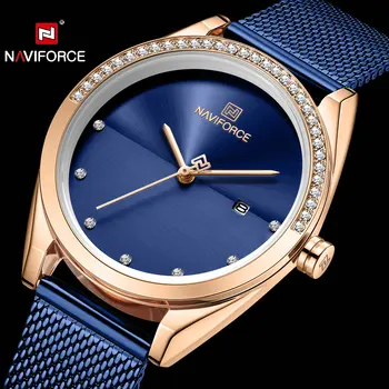 

NAVIFORCE Fashion Quartz Watch Women Simple Elegant Lady Wrist Watches Stainless Steel Strap Date Display Blue relogio feminino