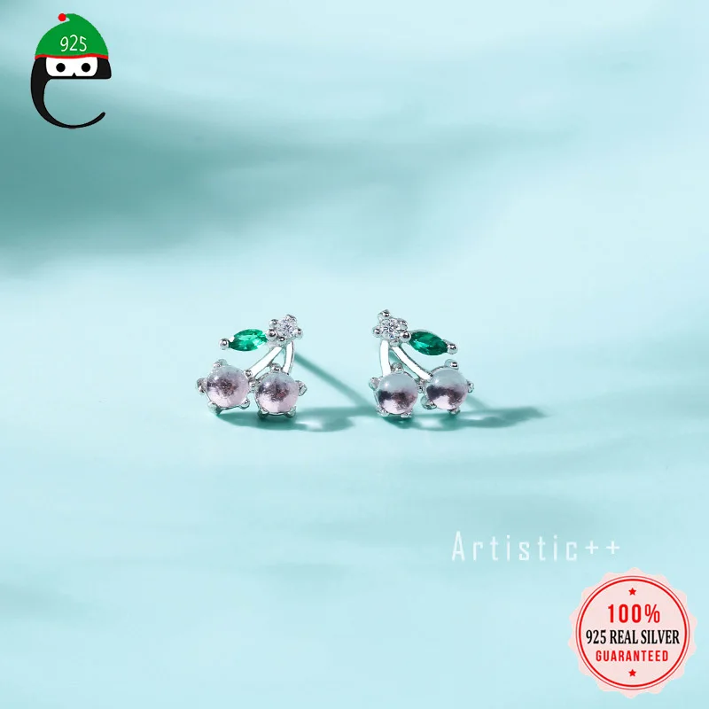 ElfoPlataSi, настоящее 925 пробы, серебряные милые маленькие серьги-гвоздики с фруктовыми вишнями для женщин и девушек, хорошее серебро, 925 ювелирное изделие, ED471