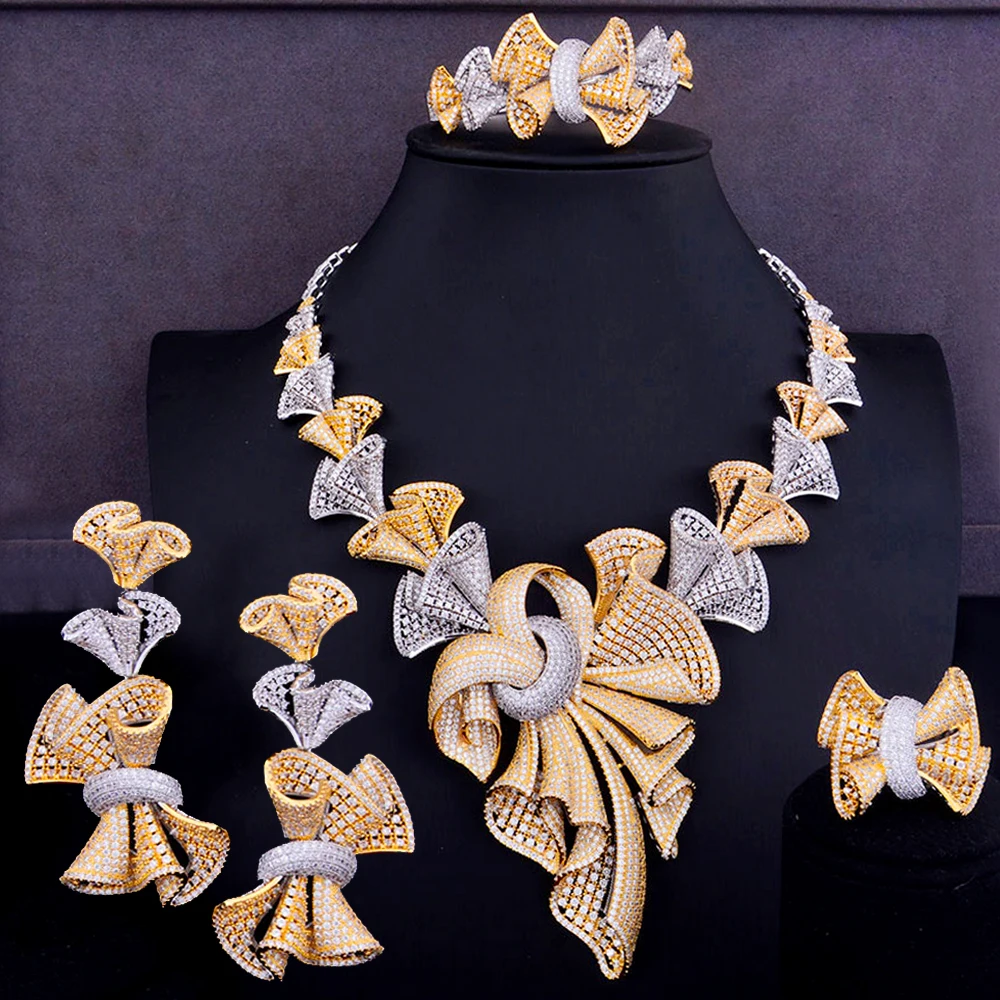 Dubai Luxury Cubic Zirconia Wedding Jewelry Set Luxury Women Nigerian