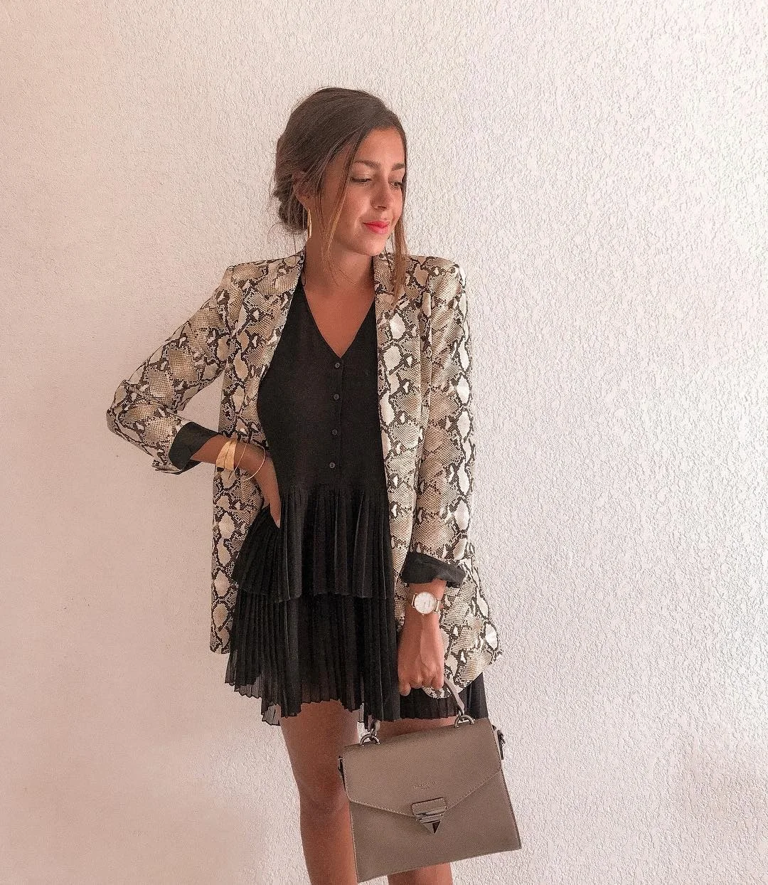 

Women Autumn Elegant Snakeskin Slim Casual Business Blazer Ladies Sexy Long Sleeve Cardigan Coat Outwear