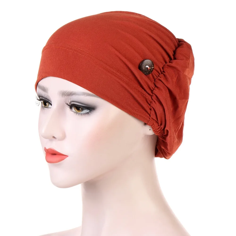 New Multicolor Muslim turban hat for women Fashion button linen Inner Hijab caps wrap head scarf hijabs bonnet ready to wear