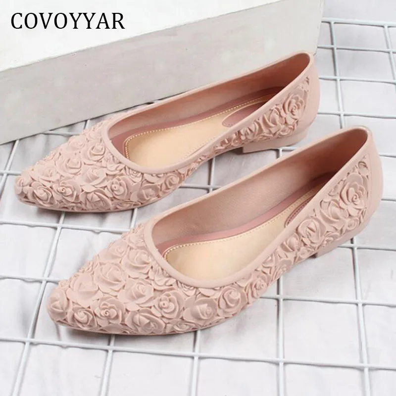 COVOYYAR 2022 Shoes for Women Fashion Spring Retro Fretwork Rose Flats