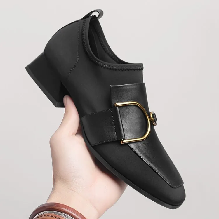 

2018 Spring And Autumn New Style Leather Shoes WOMEN'S Shoes Full-grain Leather Square Buckle Casual Small Leather Shoes Large S