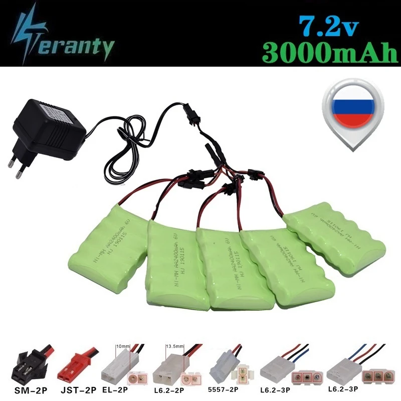 

7.2v 3000mAh Battery and Charger For RC Cars Robots Tanks Gun Boats 7.2v NiMH Battery Aa 2400mah 7.2v Rechargeable Battery Pack