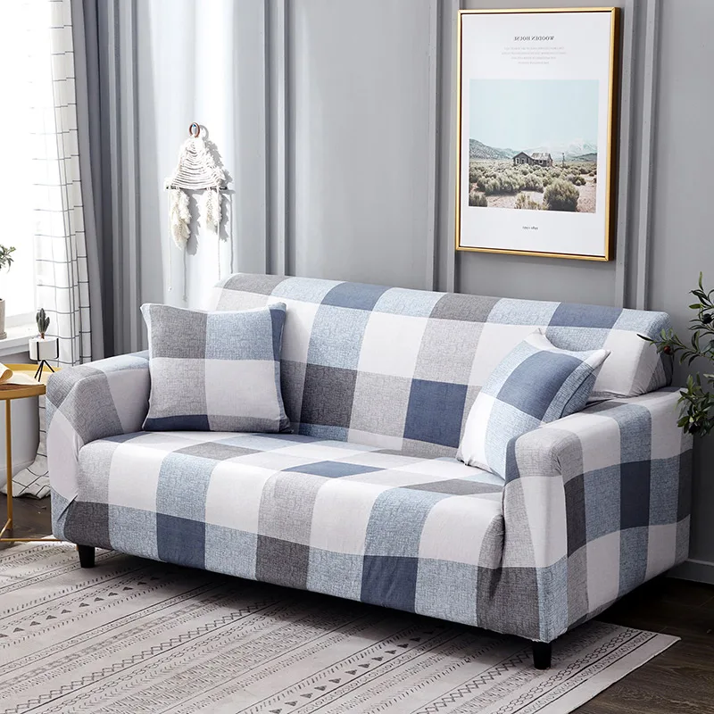 Белые Синие Клетчатые цвета Чехлы для диванов эластичные хлопковые эластичные чехлы для диванов Угловые чехлы для диванов для гостиной 1 шт
