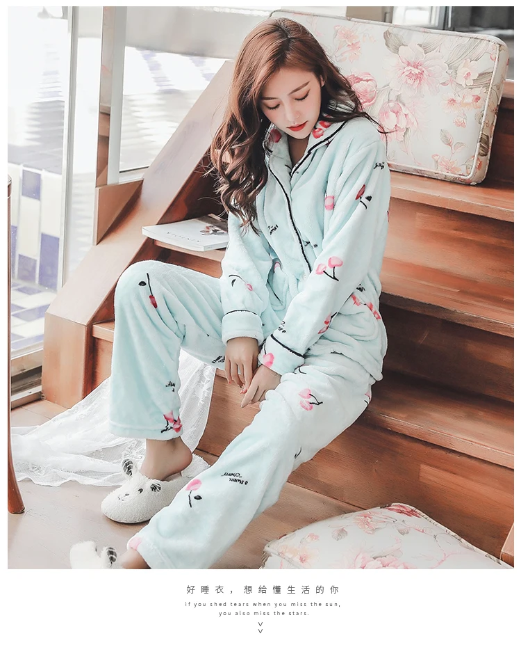 Пижамы размера плюс 3XL 4XL 5XL Женские зимние новые корейские kawaii розовые коралловые флисовые теплые пижамные комплекты Толстая Фланелевая Пижама для дома