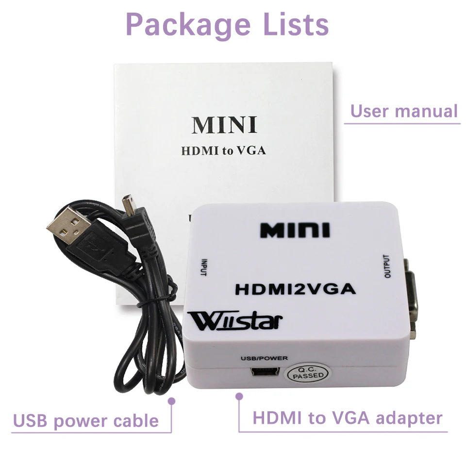 Wiistar 1080P HDMI to VGA Converter With Audio Out HDMI2VGA Adapter Connector For PC Laptop to HDTV Projector Converter