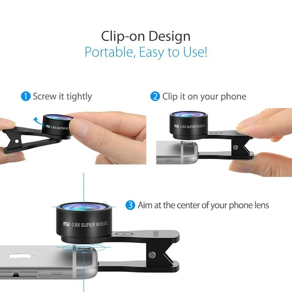 Original Mpow MFE4 Clip-On Phone Camera Lens Kits 180 Degree Fisheye Lens + 0.36X Wide Angle + 20X Macro Lens for Cellphones (7)