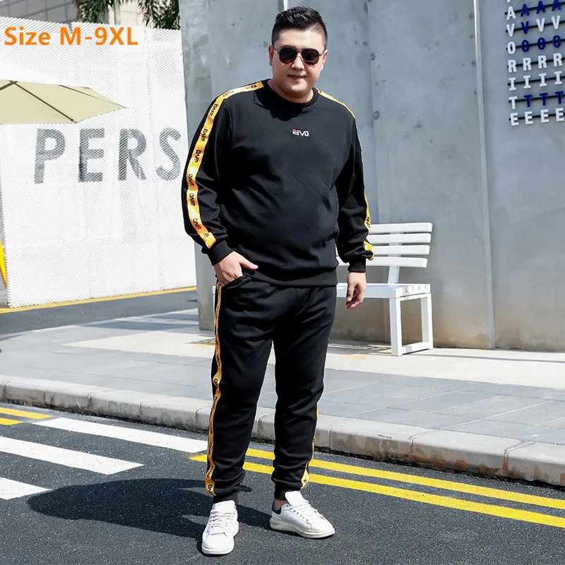 White Tracksuit Sweatshirt Two-Piece Sports Plus-Size 6XL Spring Men-Sets Jogging 8XL