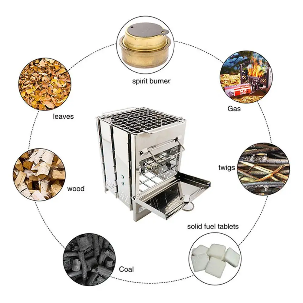 MeterMall Outdoor Portable Barbecue Grill Stainless Steel Cooking Stove for BBQ  Backpacking Picnic