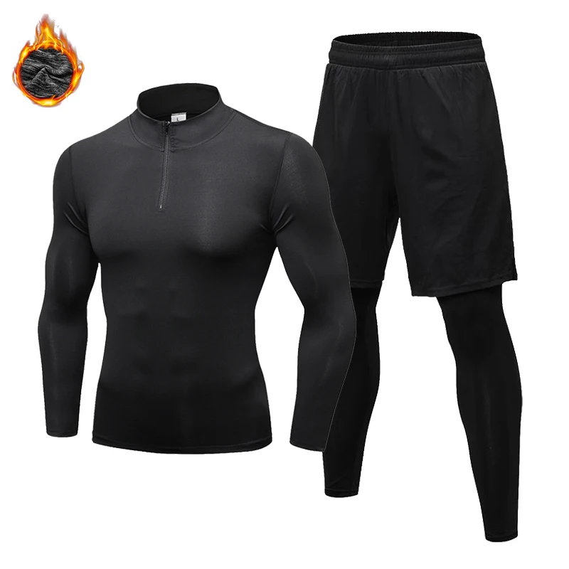 9005 7010 black set Fanceey, 2 шт., спортивная одежда для мужчин, бодибилдинг, спортивный костюм, мужская спортивная одежда, Рашгард, комплект, мужские спортивные костюмы, фитнес компрессионное нижнее белье - Цвет: 9005 7010 black set