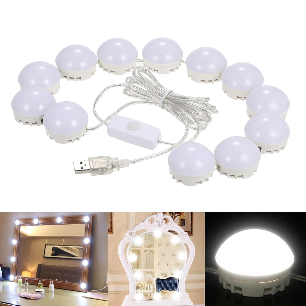 

12 Pcs Vanity Mirror LED Light Bulbs Kit USB Charging Port DIY Cosmetic Makeup Lamp Dimmable 5 Levels Brightness Adjustable