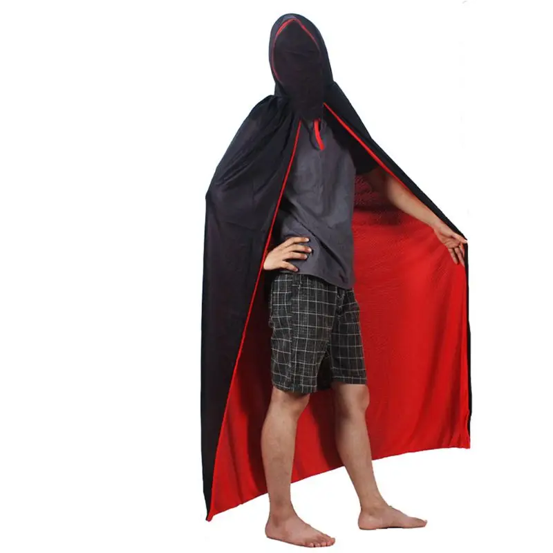 Vampire Cloak Cape Stand-up Collar Cap Reversible for Halloween Cosplay Costume M89E
