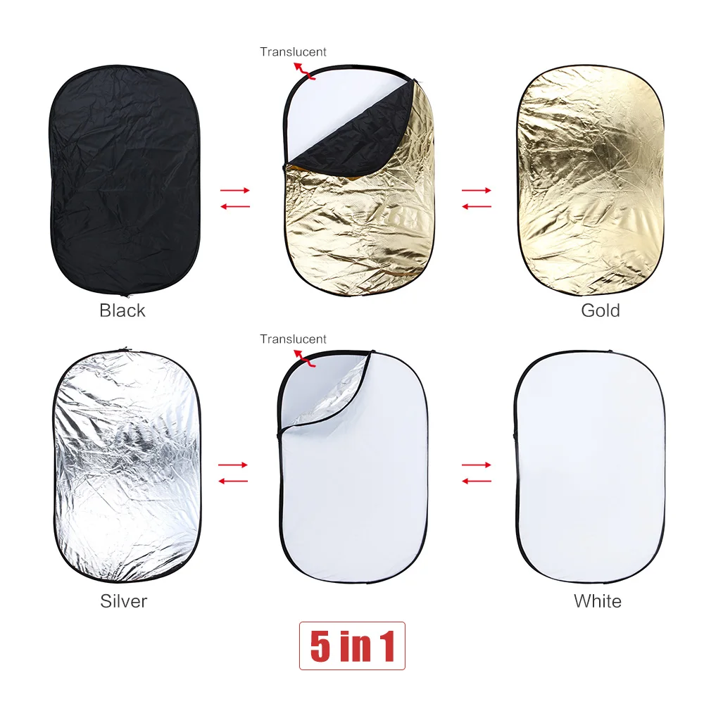 Andoer 60*90 см 5 в 1(золотой, серебряный, белый, черный, полупрозрачный) портативный складной студийный светильник для фотосъемки