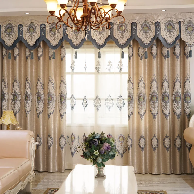 

European grey thickened shading jacquard embroidery living room dining room French window curtain cloth yarn new European style