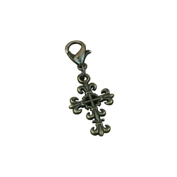 

100Pcs/lots Antique Bronze Filigree Flower Cross alloy Charms Bead with Lobster clasp Fit Charm Bracelet DIY Jewelry 14x37mm