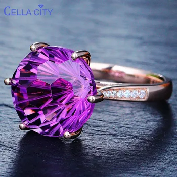

Cellacity Trendy Korean 925 silver ring with round amthyst gemstone open adjust size Wedding Engagement Ring Finger Jewelry