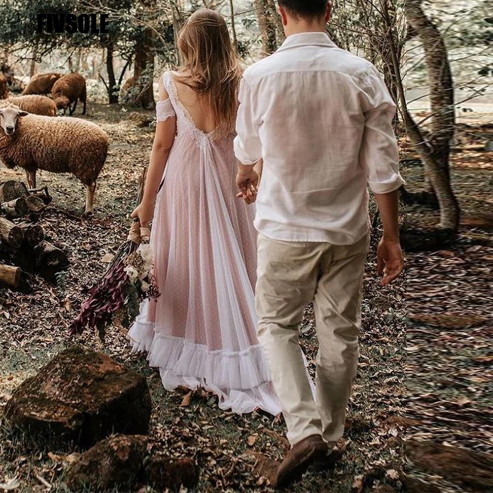 

Женское свадебное платье в горошек Fivsole, кружевное ТРАПЕЦИЕВИДНОЕ ПЛАТЬЕ до пола из тюля с открытыми плечами и короткими рукавами, элегантное платье для невесты