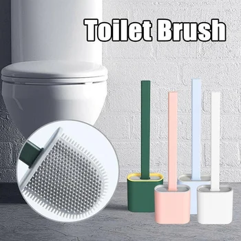 

Toilet Brush Flat Head Flexible Soft Bristles Brush Wc Brush with Quick Drying Holder Set Household Products Bathroom Supplies