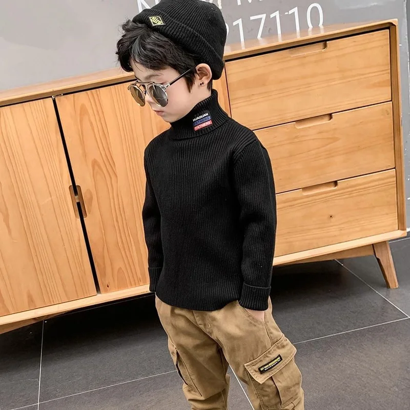 

New Kids Turtleneck Sweater Warm Winter Autumn Girls Boys Clothes Knitted Children's Outerwear Fleece Thicken Teenager Pullover